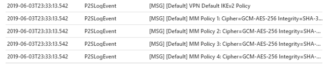 Exemple de connexion point à site visible dans P2SDiagnosticLog.