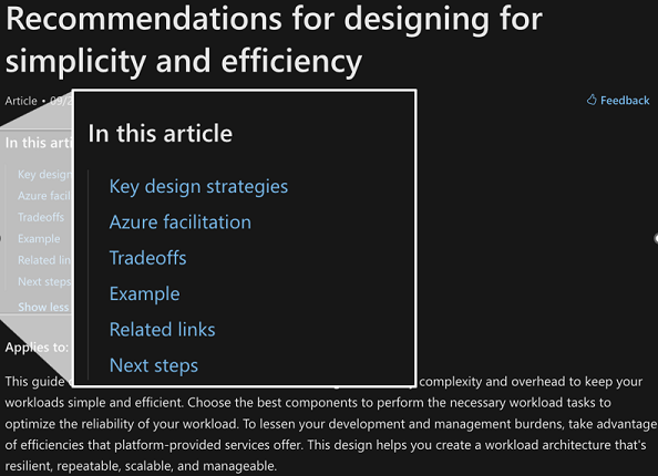 Capture d’écran montrant des guides de recommandation pour l’infrastructure Well-Architected.