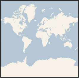 A two-dimensional map of Earth, showing all continents.