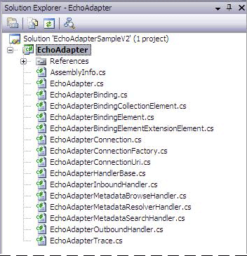 Capture d’écran montrant le Explorateur de solutions avec le projet EchoAdapter.