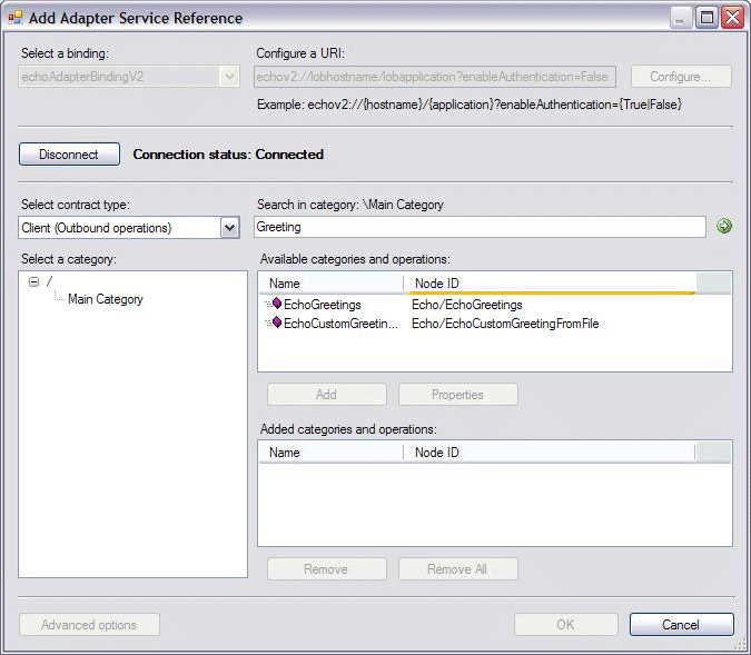 Capture d’écran montrant la boîte de dialogue Ajouter une référence de service d’adaptateur.