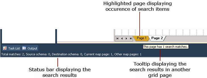 Barre d’état affichant les résultats de la recherche