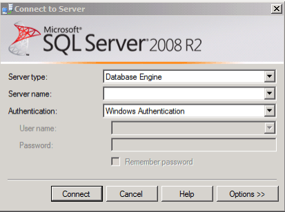 écran de connexion SQL Server