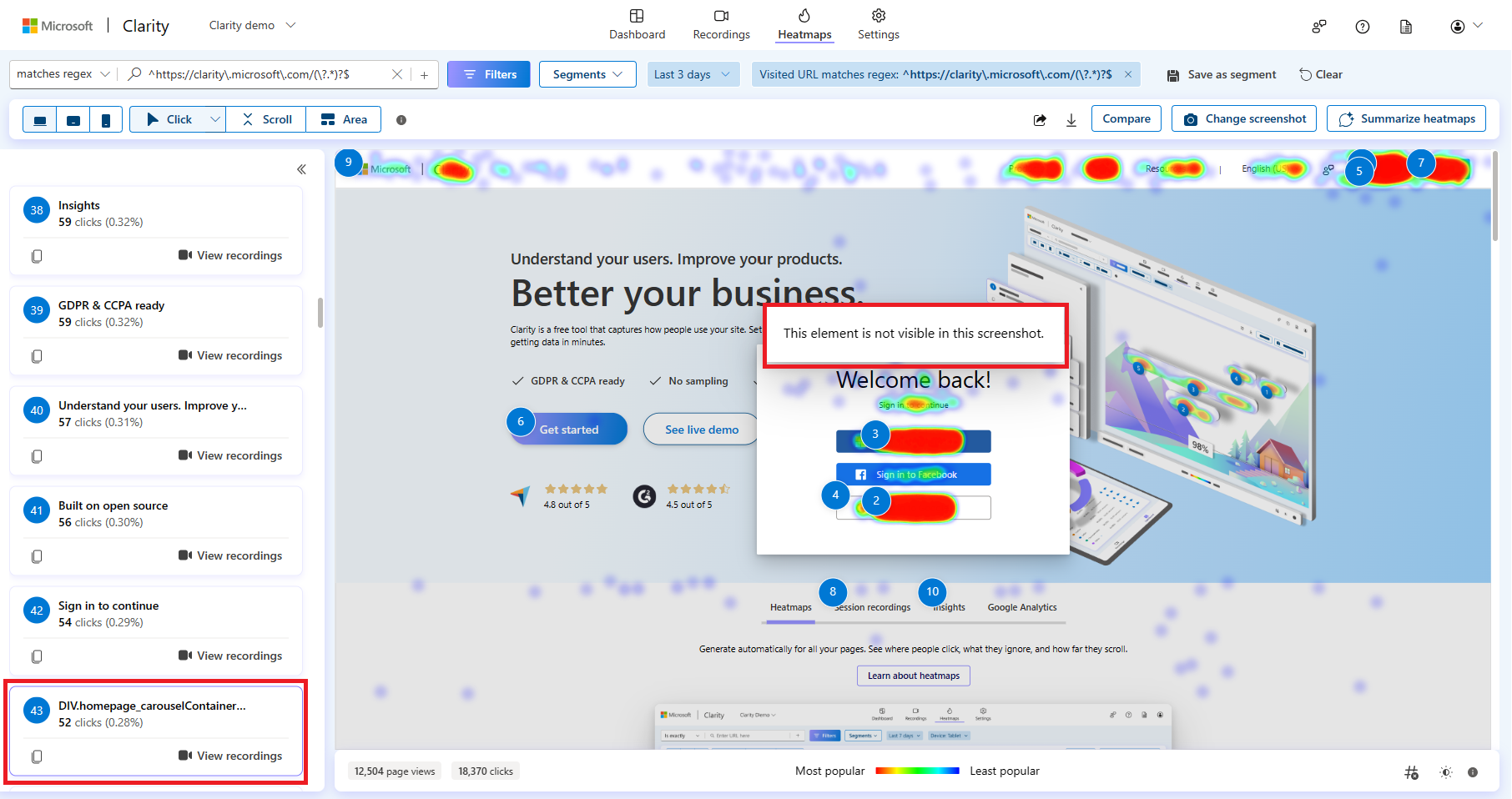 Element not visible on a click map.