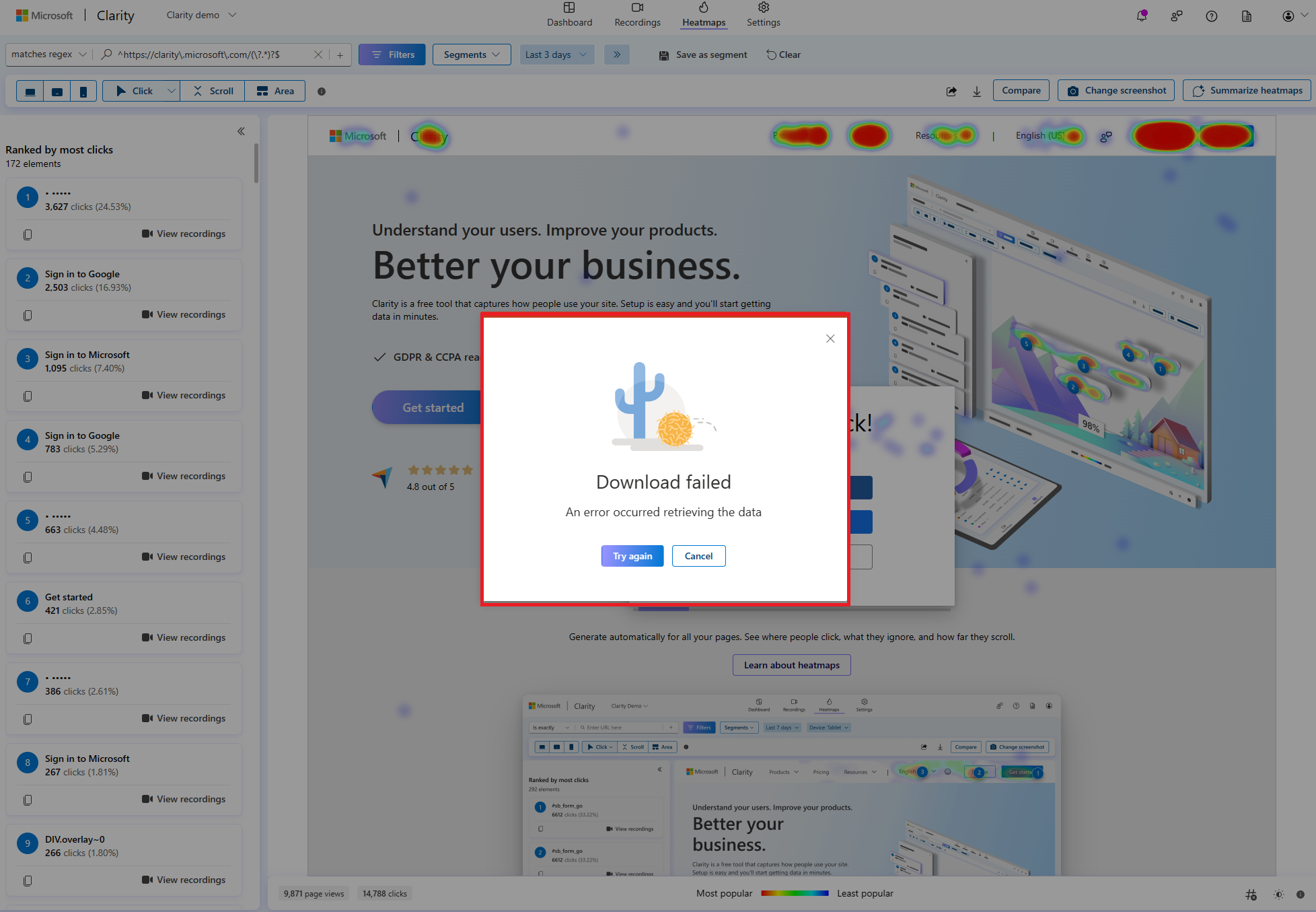 Select try again to download heatmap csv.