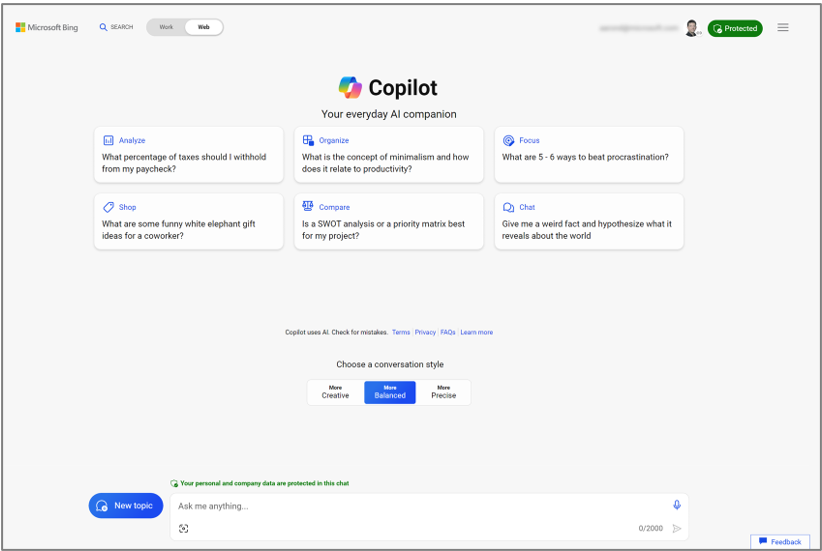 Microsoft Copilot expérience de protection des données commerciales authentifiée et sous licence.