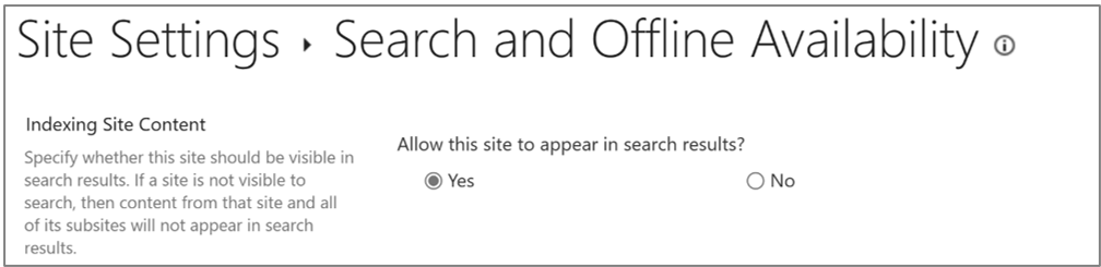 SharePoint dans les paramètres de recherche Microsoft 365.