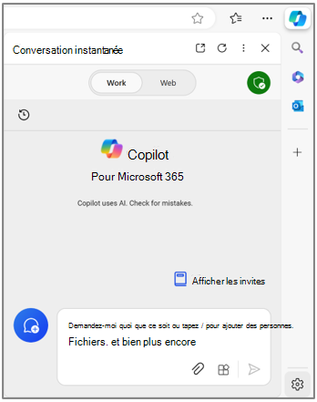 Copilot pour Microsoft 365 dans Microsoft Edge.