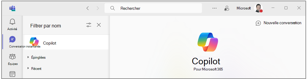 Conversation Copilot dans Microsoft Teams.