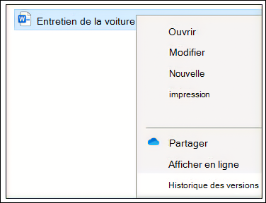 Historique des versions accessible dans Explorer.