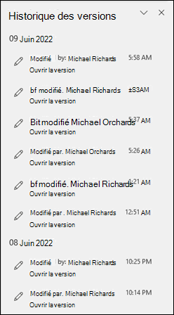 Affichage de l’historique des versions dans Microsoft 365 Apps entreprise.