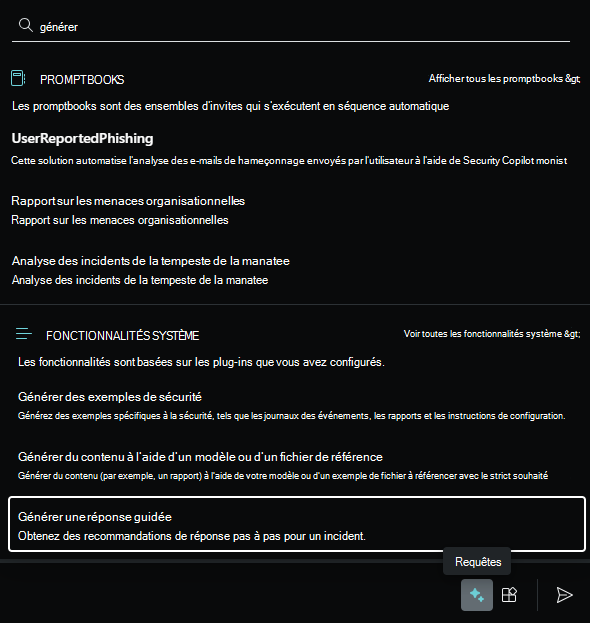 Capture d’écran montrant la liste filtrée des fonctionnalités système pour le plug-in Microsoft Defender XDR.