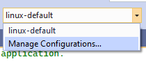 Capture d’écran de la liste déroulante de présélections de configurations actives Visual Studio. Gérer les configurations… est sélectionné.