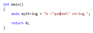 Capture d’écran du curseur au milieu du mot entre guillemets sur la ligne de code : auto MyString = 