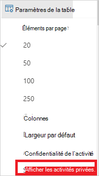 Capture d’écran montrant l’icône des paramètres du journal d’activité.