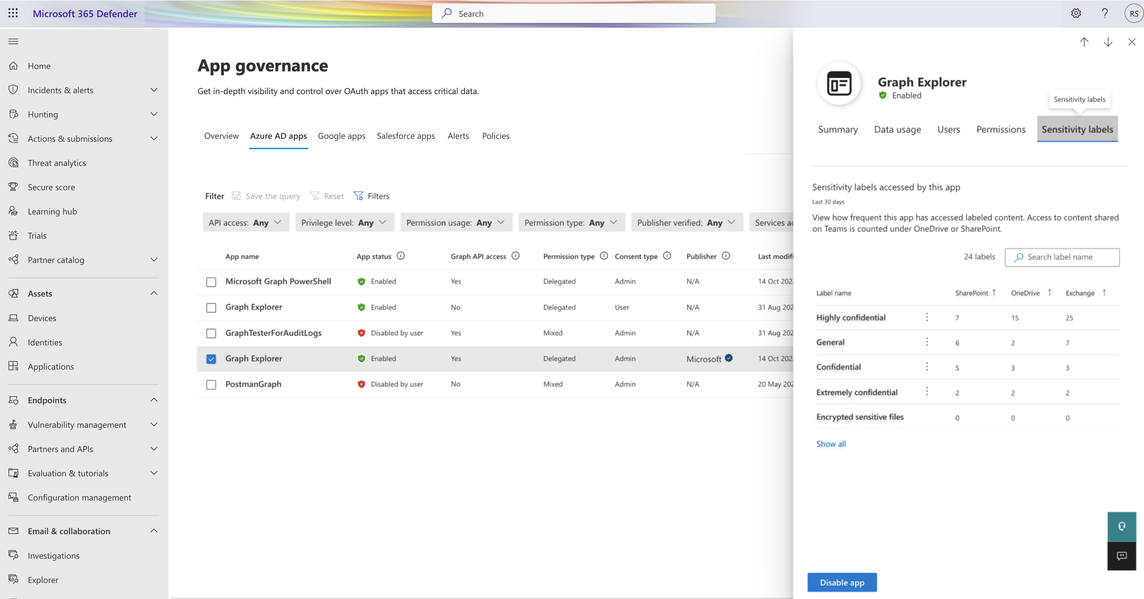 Capture d’écran de l’onglet Étiquettes de confidentialité sous l’onglet applications Microsoft Entra.