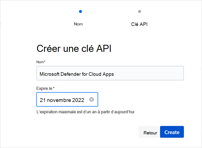 Créer une clé API.