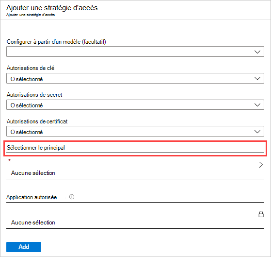 Capture d’écran montrant la page Ajouter une stratégie d’accès.