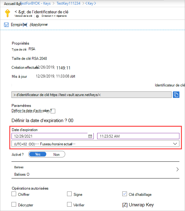 Capture d’écran montrant la date d’expiration de la clé.