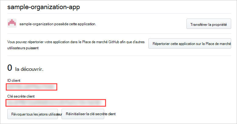 Capture d’écran montrant les détails d’une application oauth.