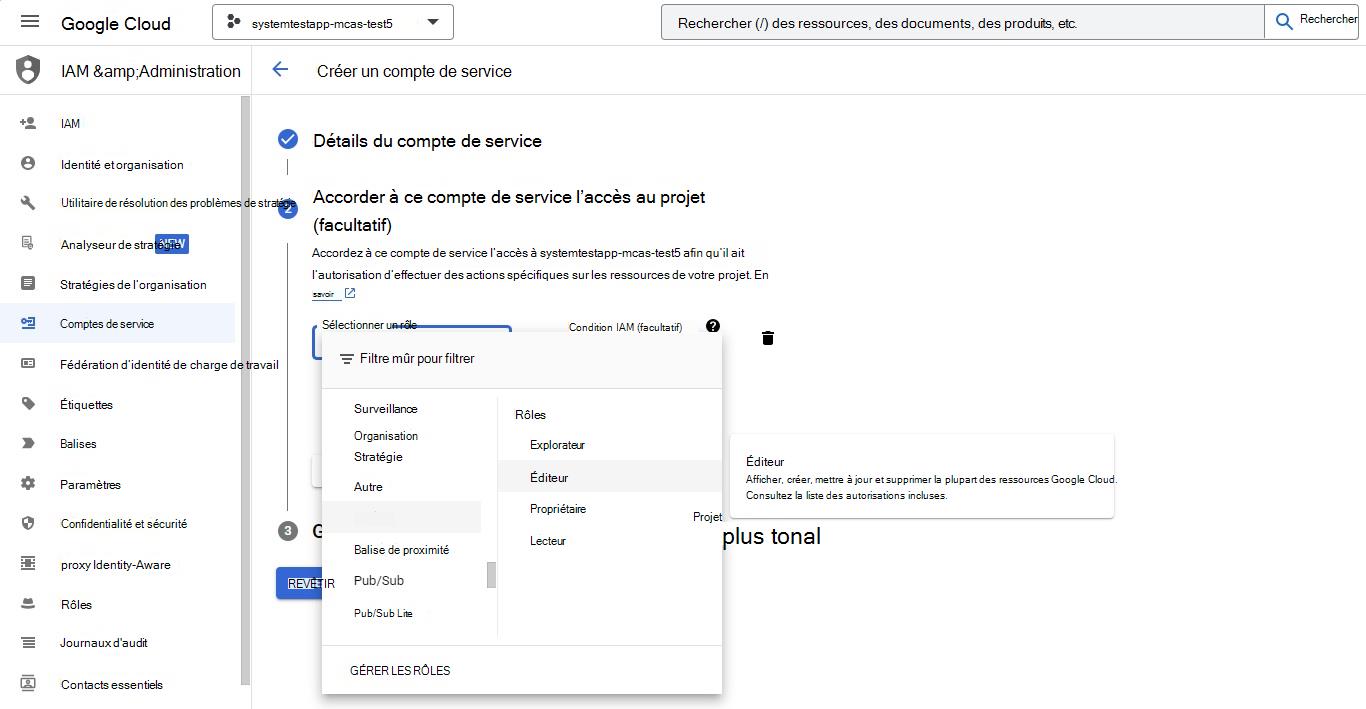 Accordez à ce compte de service l’accès au projet.
