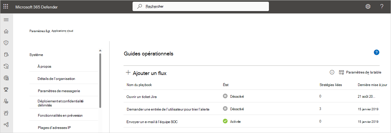 afficher les playbooks dans Defender for Cloud Apps.