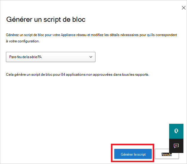 Bouton Générer un script de bloc.