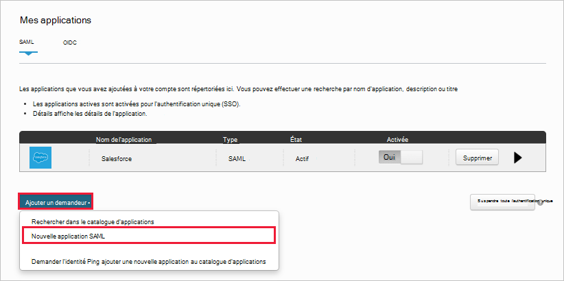 Dans PingOne, créez une application Salesforce personnalisée.
