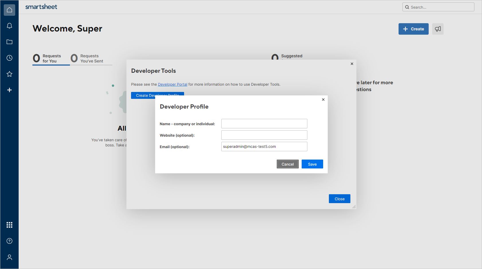 Capture d’écran montrant les zones de texte nom et e-mail.