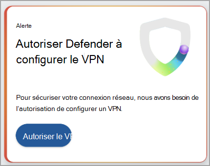 Capture d’écran montrant une recommandation pour configurer une connexion VPN.