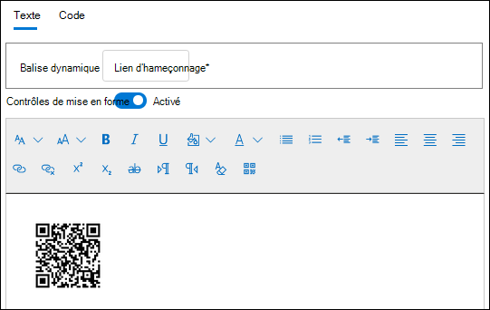 Code QR inséré dans l’e-mail de la charge utile lors de la création de la charge utile.