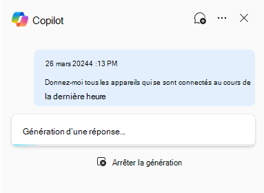 Capture d’écran de Security Copilot dans la chasse avancée générant une réponse.