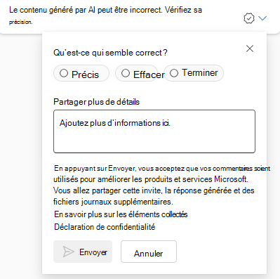 Capture d’écran montrant la zone de texte Commentaires dans laquelle vous pouvez partager vos commentaires.