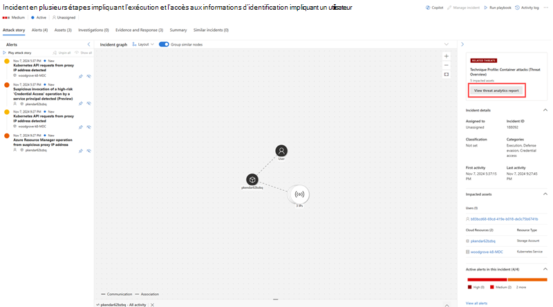 Mise en évidence de la façon d’afficher les rapports d’analyse des menaces à partir de la page d’incident.