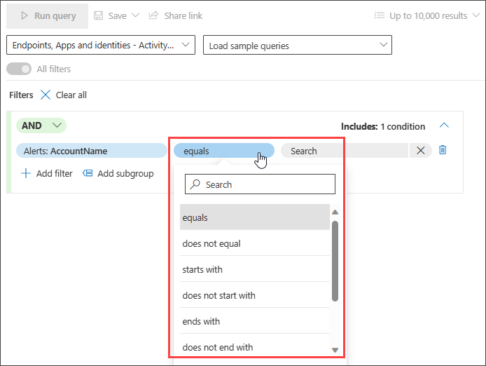 Capture d’écran montrant différentes conditions que vous pouvez utiliser