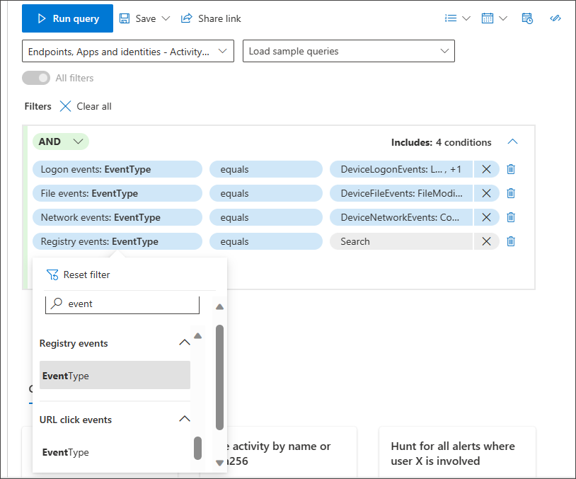 Capture d’écran de différents EventTypes