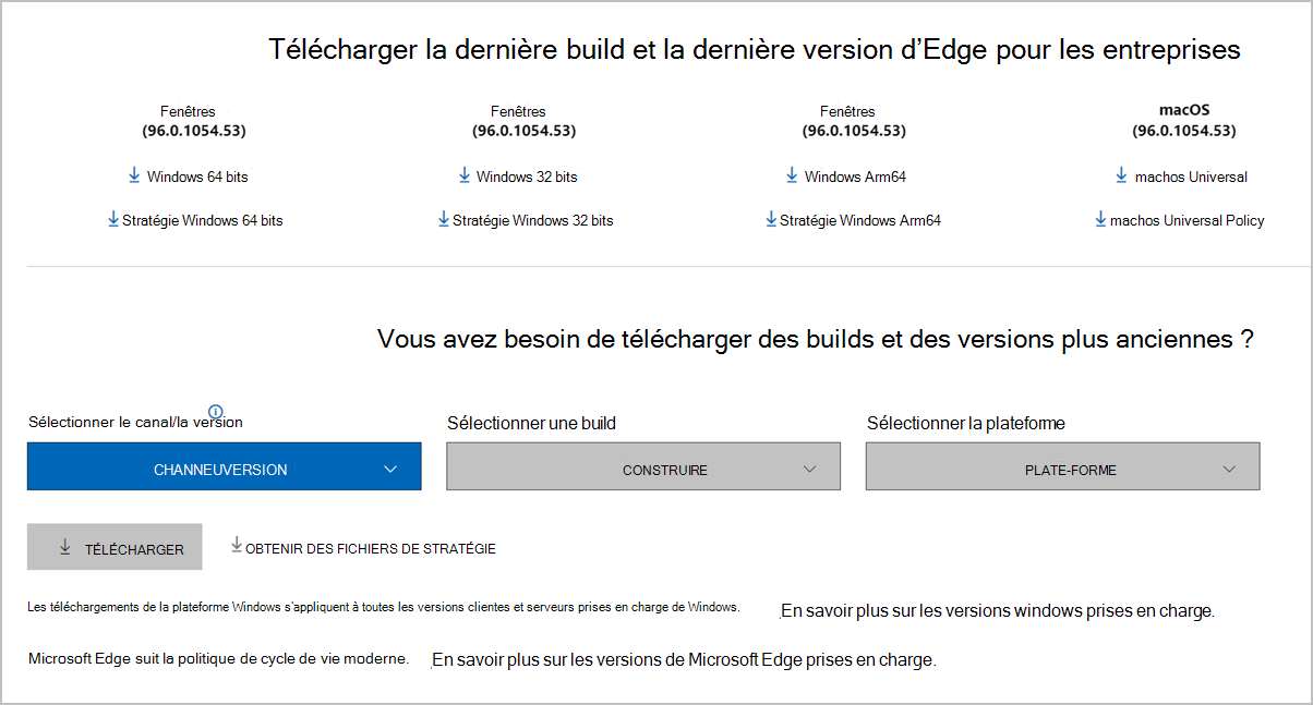 Fichiers de stratégie Microsoft Edge disponibles en téléchargement.