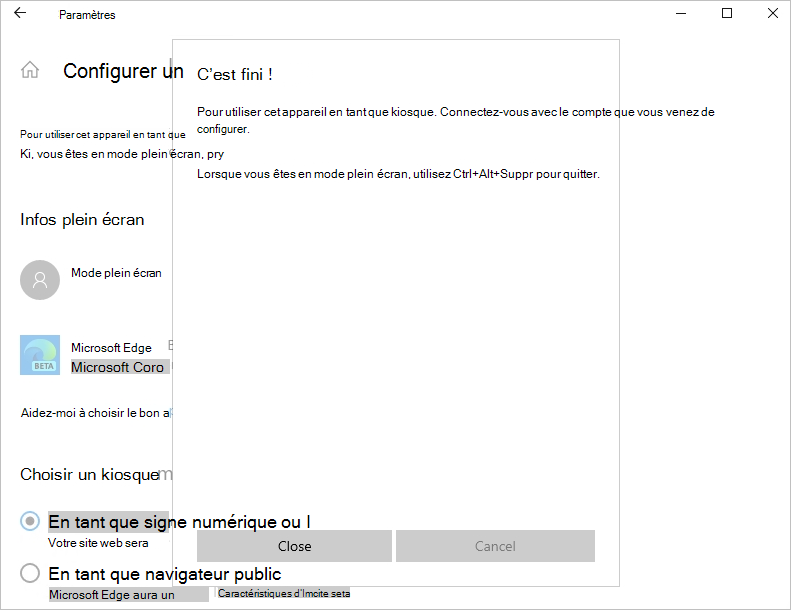 Mode plein écran : terminer la configuration