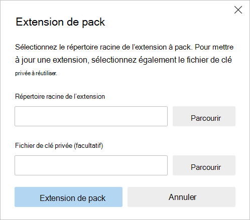 Boîte de dialogue Extension Pack pour trouver le code source d’une extension.