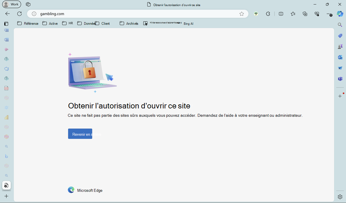 Invite à obtenir l’autorisation d’accéder au site bloqué.