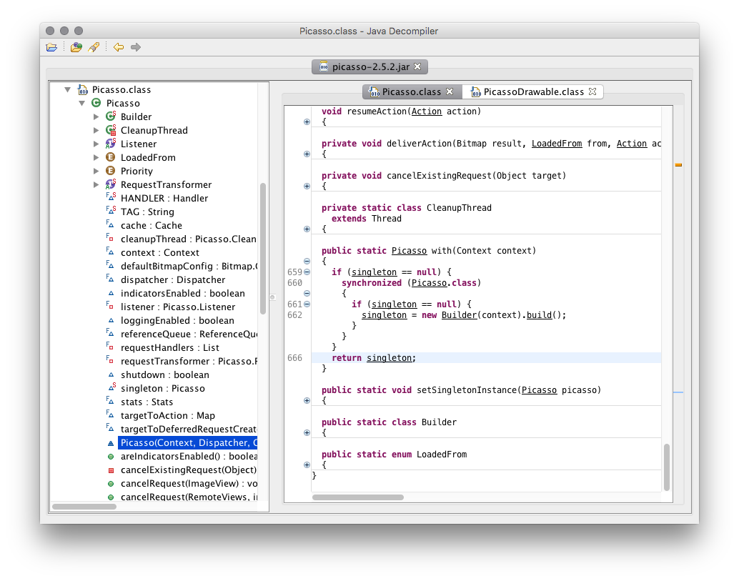 Using the Java Decompiler to analyze picasso-2.5.2.jar