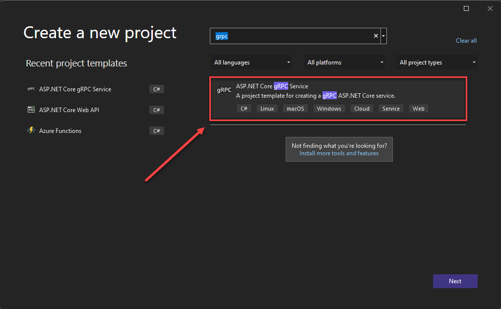 Prise en charge gRPC dans Visual Studio 2022