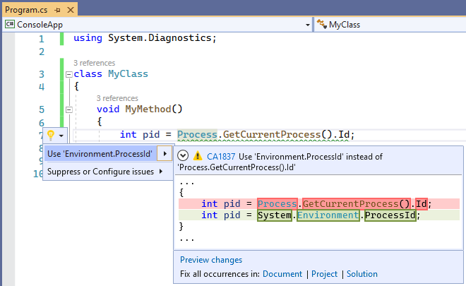 Correctif de code pour CA1837 : Utilisez 'Environment.ProcessId' au lieu de 'Process.GetCurrentProcess().Id'