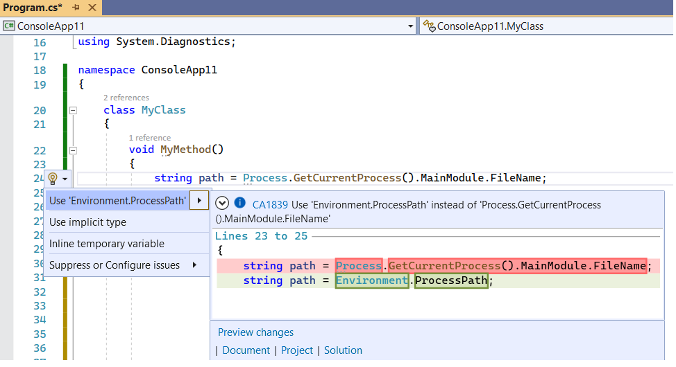 Correctif de code CA1839 : utiliser « Environment.ProcessPath »