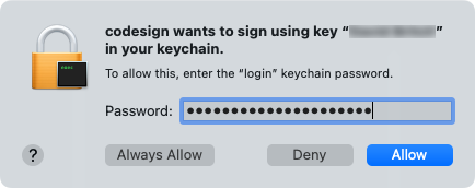 Autorisez codesign pour signer votre application sur votre Mac.
