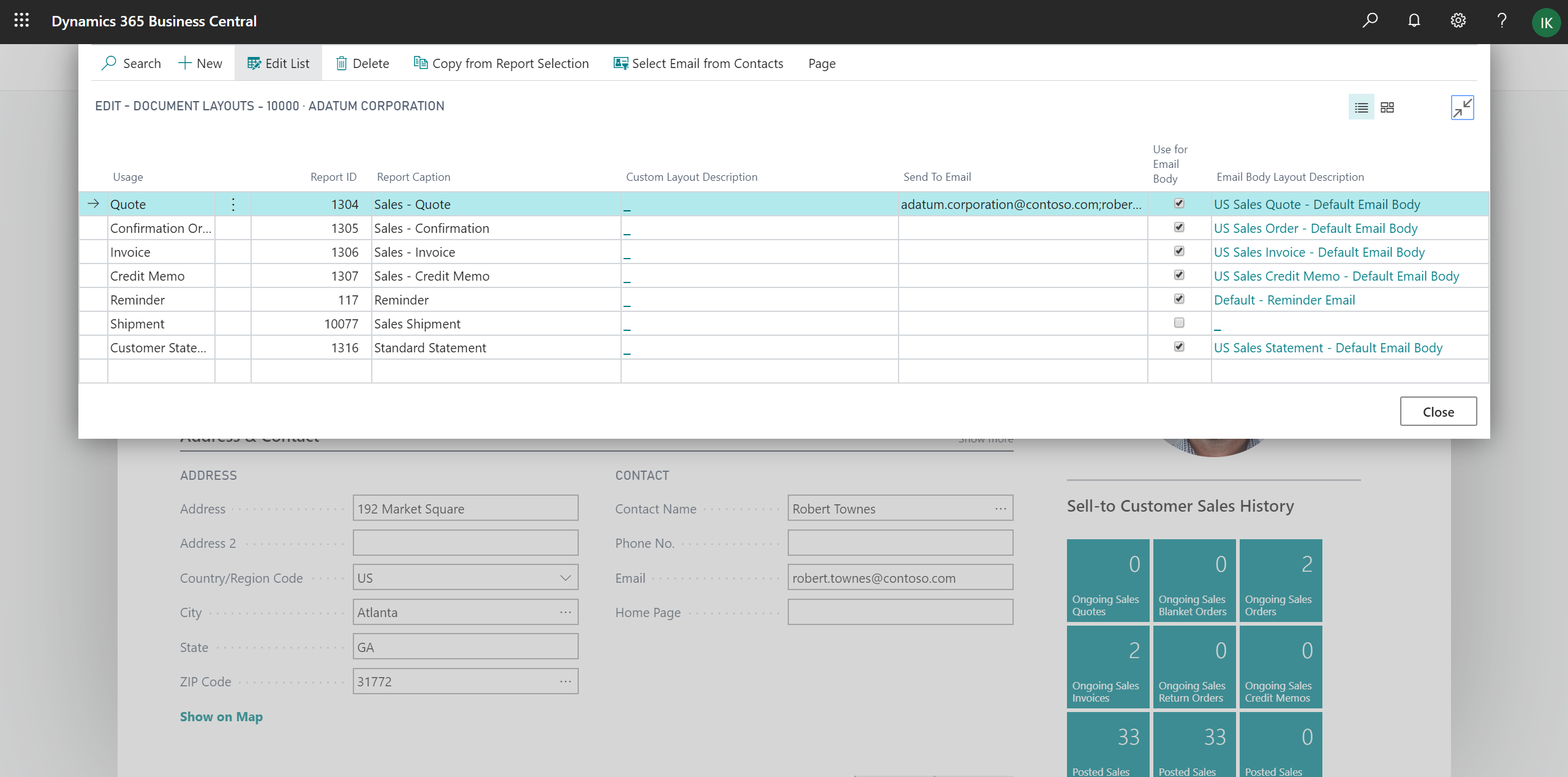 Page Dispositions des documents pour les clients