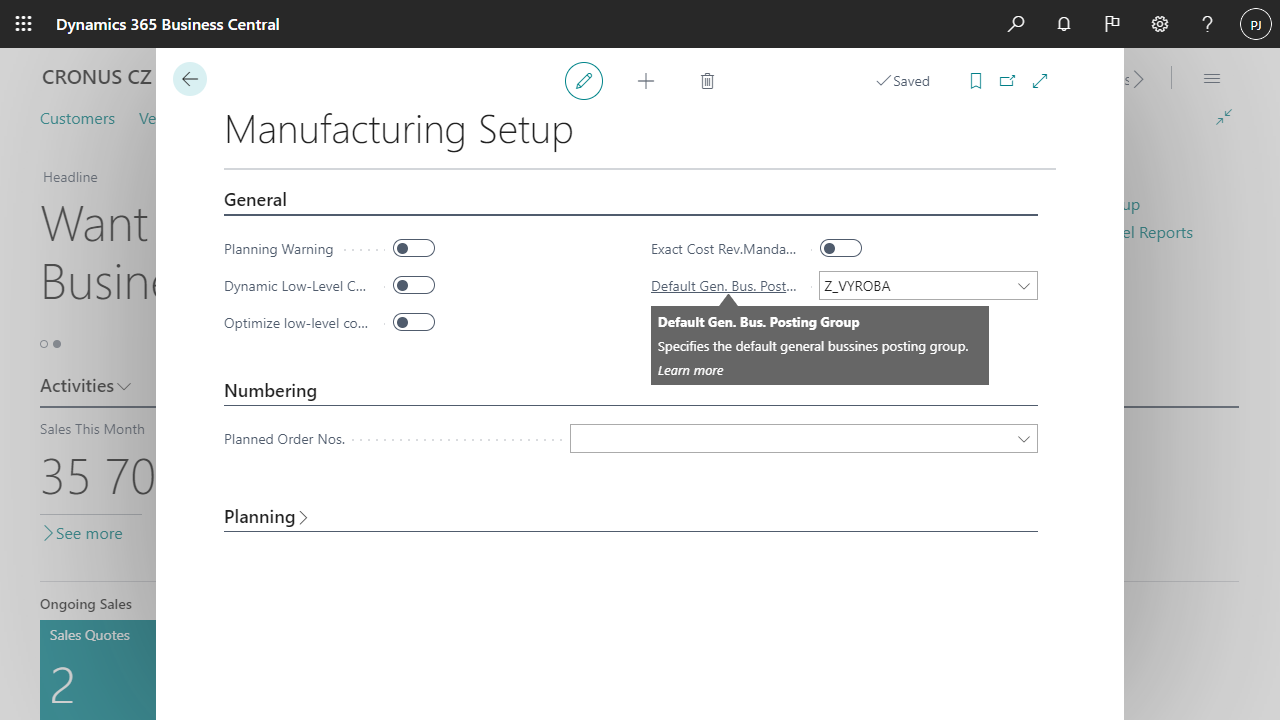 Manufacturing Setup