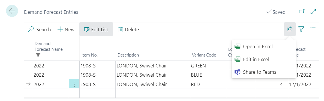 Modifiez la prévision dans Excel.