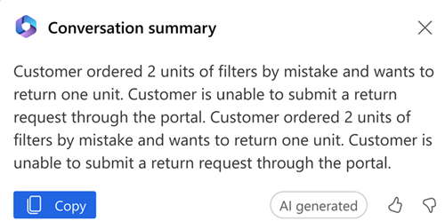 Screenshot of a Copilot conversation summary.