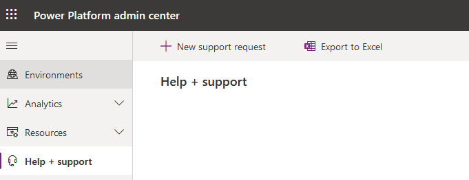 Sélectionnez Aide + Support dans le centre d’administration Power Platform.